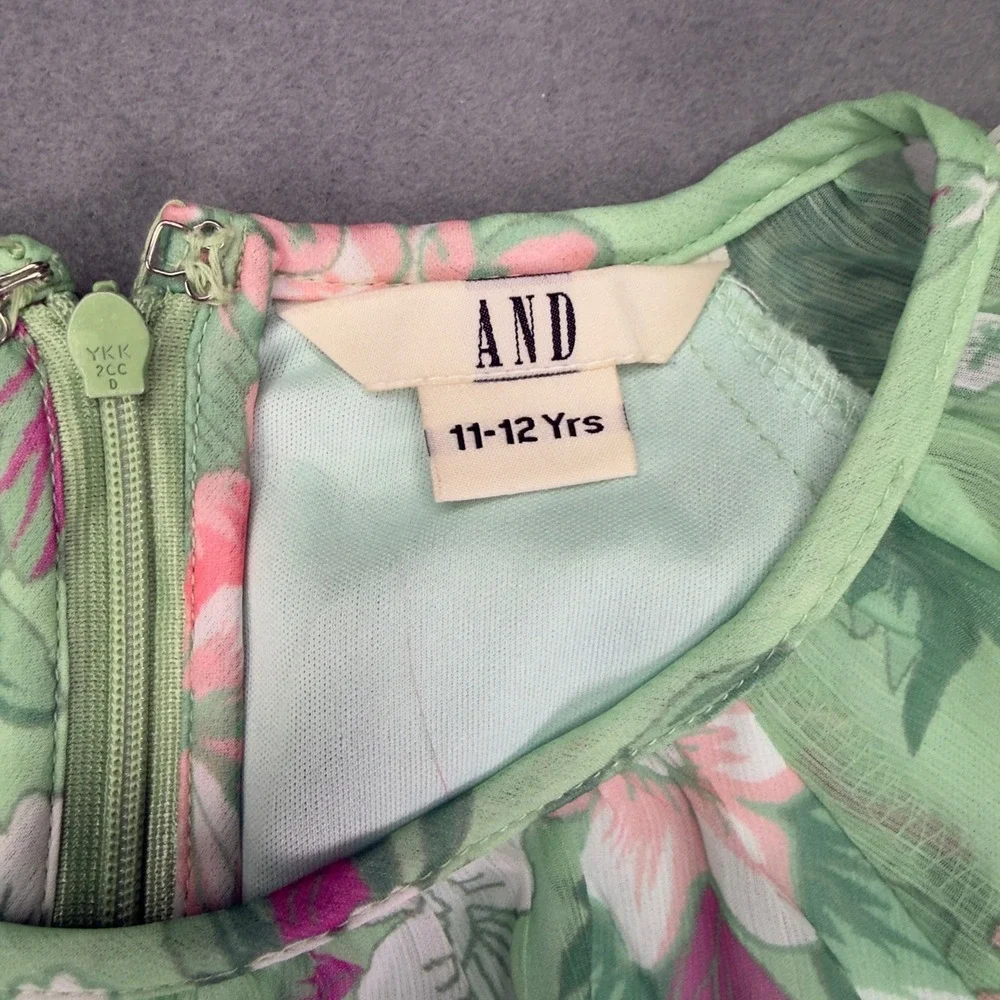AND Floral Jumpsuit Size 11-12 Yrs Green Wide Leg Flutter Sleeve Romper